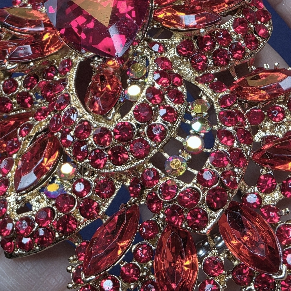 Vintage Style Red Crystal Gold Tone Brooch Pendant Large Statement 541 - Picture 7 of 13